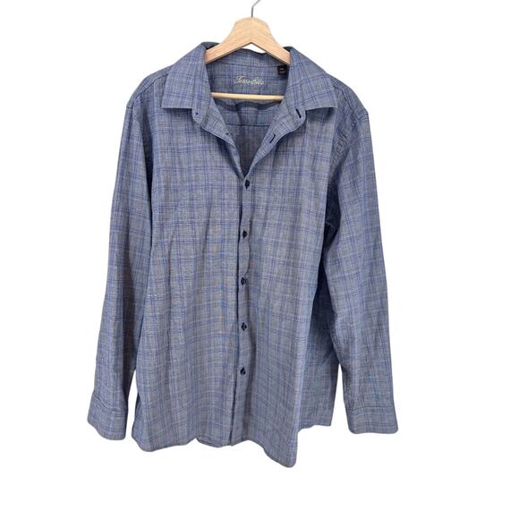 Tasso Elba Men’s Dress Shirt XXL Blue Grey Plaid Long Sleeve Button Front - Picture 3 of 5